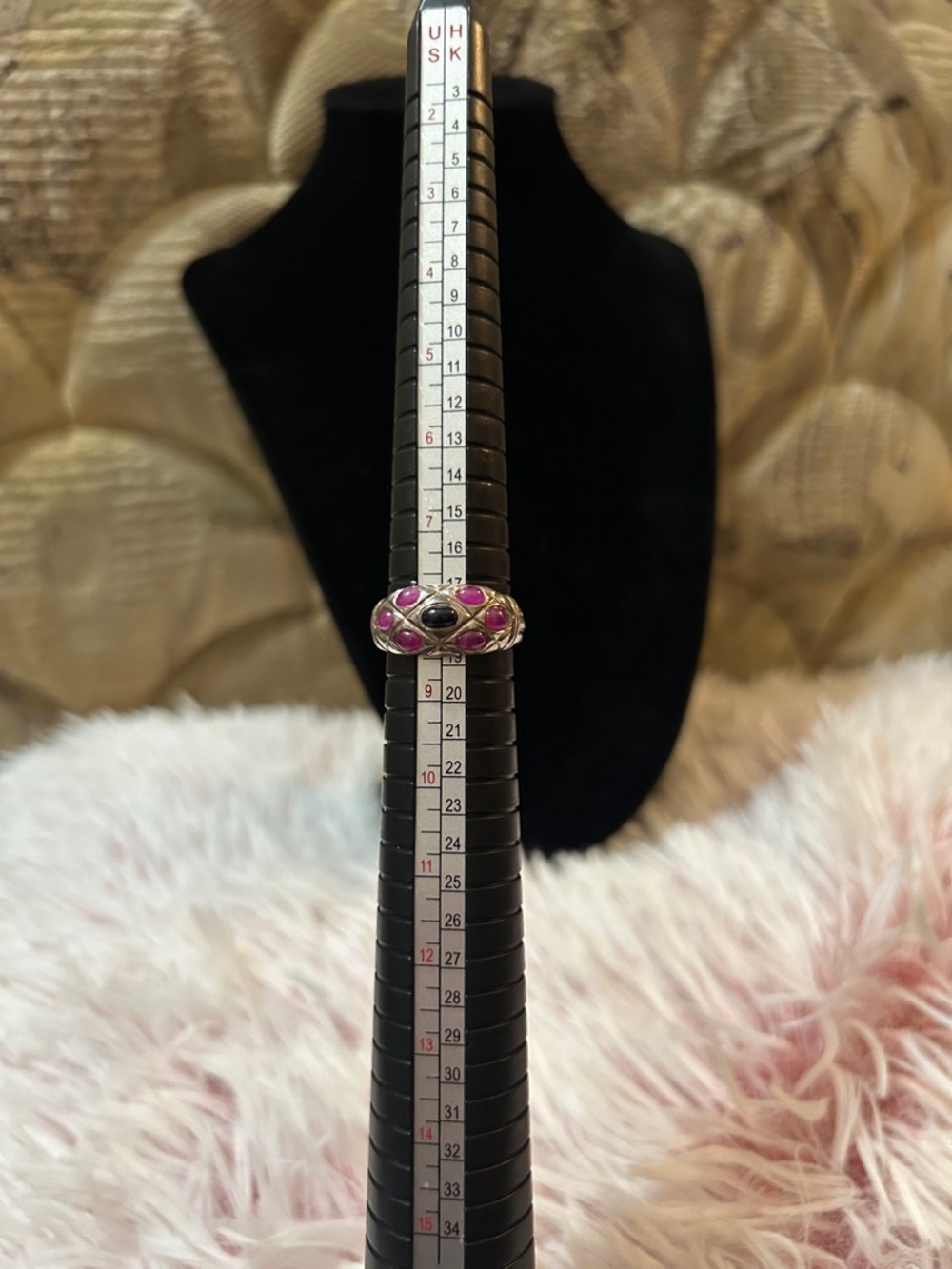 Vintage 925 Sterling Silver Genuine Ruby + Onyx Ring - Size 8